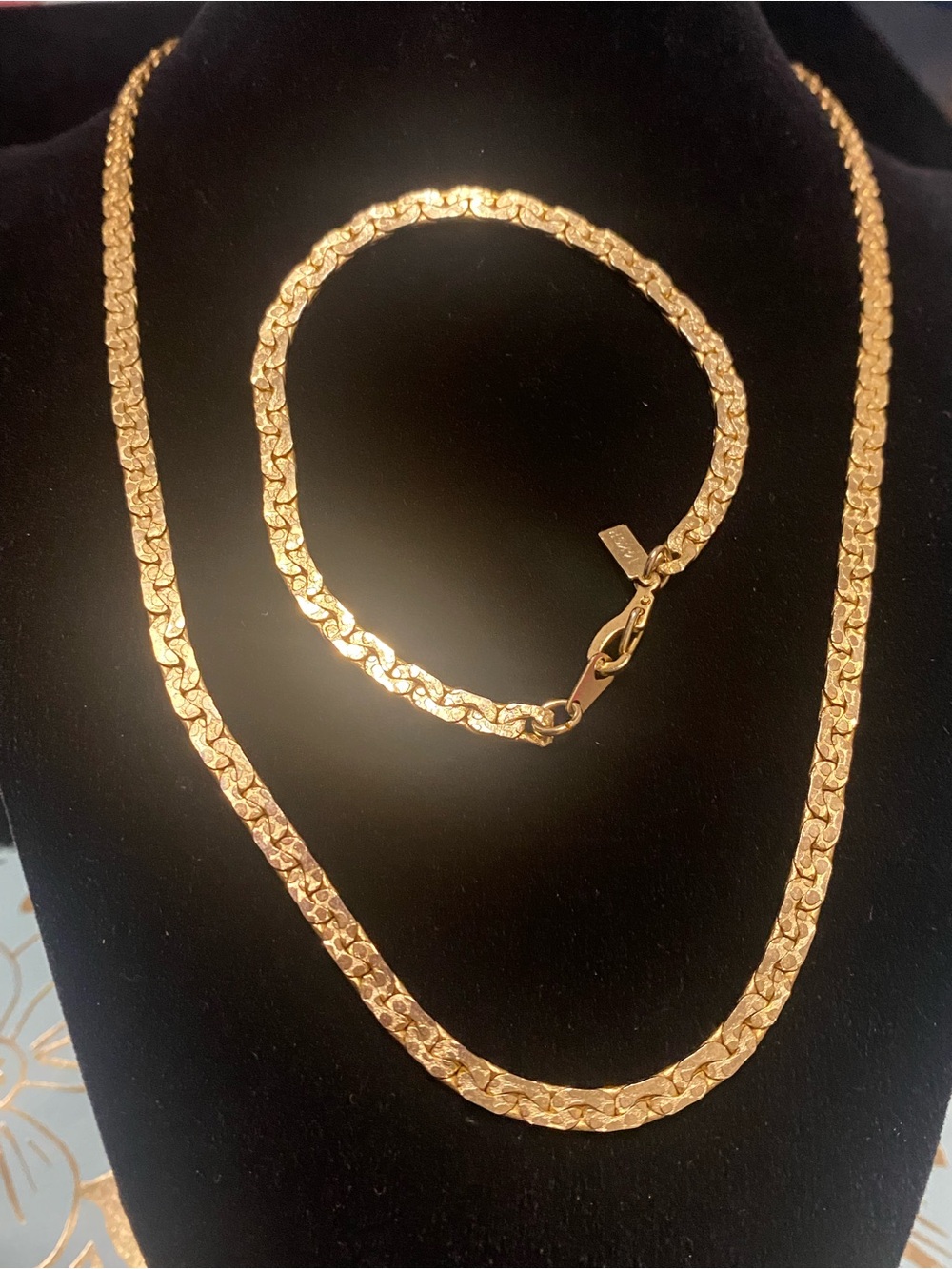 Byzantine style or textured nugget flat link chain set 20”